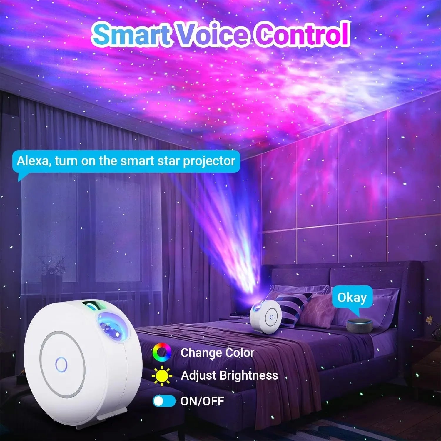 Smart Galaxy Star Projector – White Edition