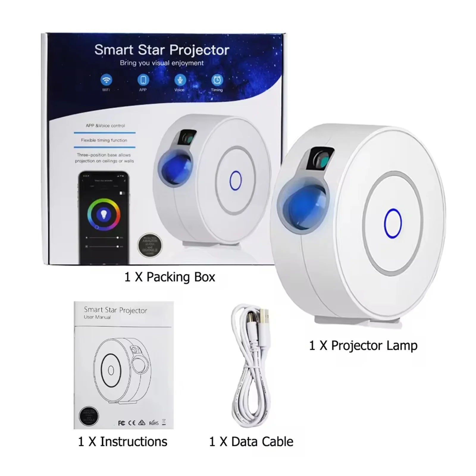 Smart Galaxy Star Projector – White Edition