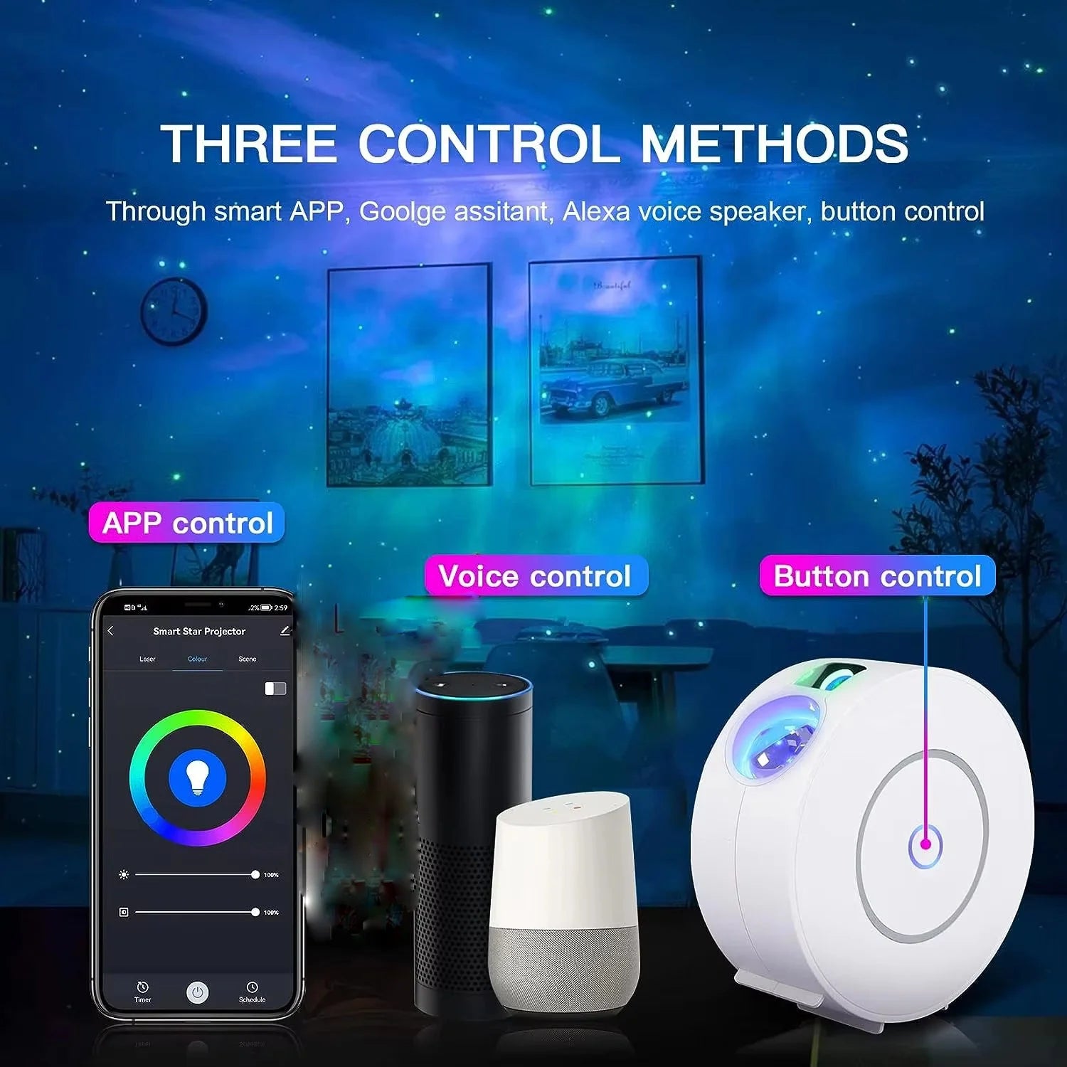 Smart Galaxy Star Projector – White Edition